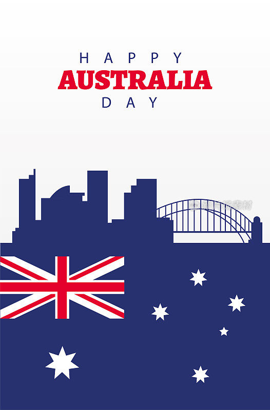 happy australia day lettering with flag and landmarks